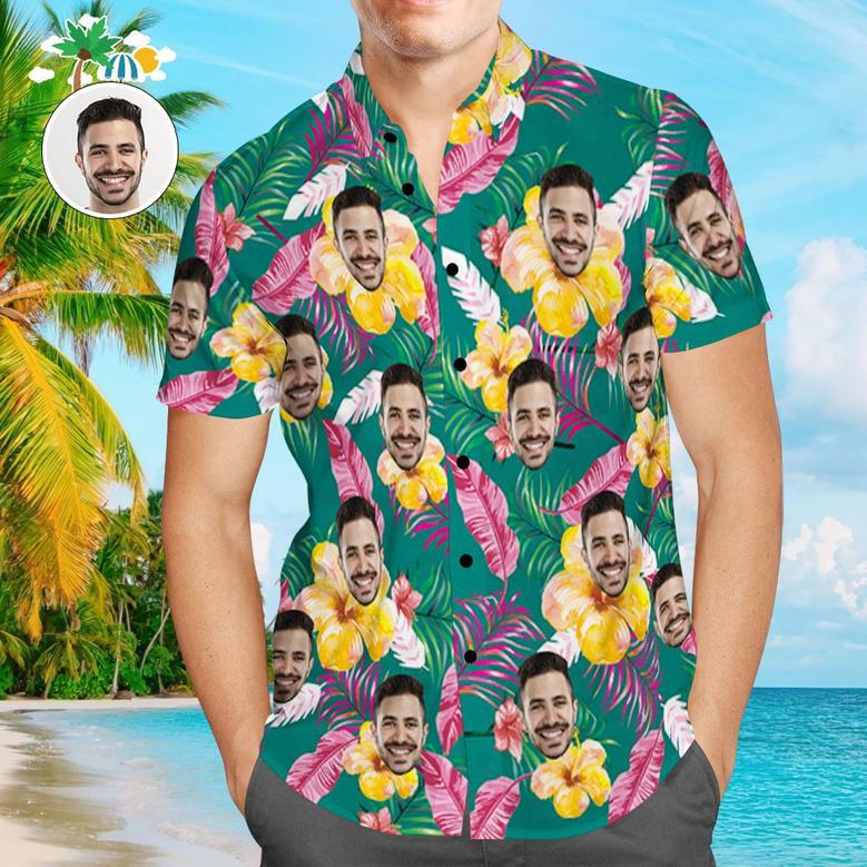 Custom Hawaiian Shirt With Face Personalized Photo Men's Hawaiian Shirt Men's Hawaiian Shirt Colored Feathers