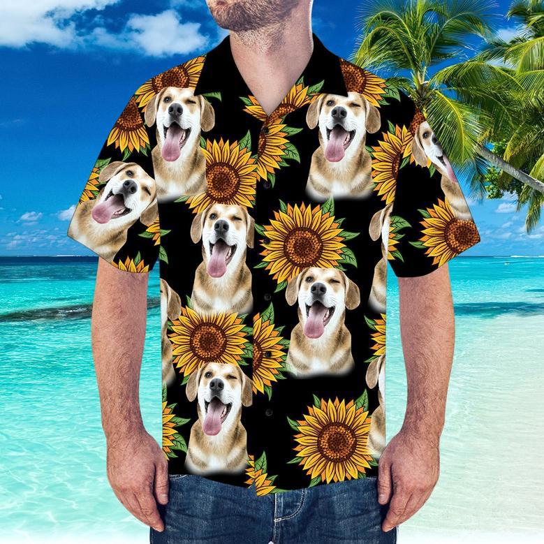 Custom Hawaiian Shirt With Husband Face Sunflower & Leaves Shirt For Beach Party