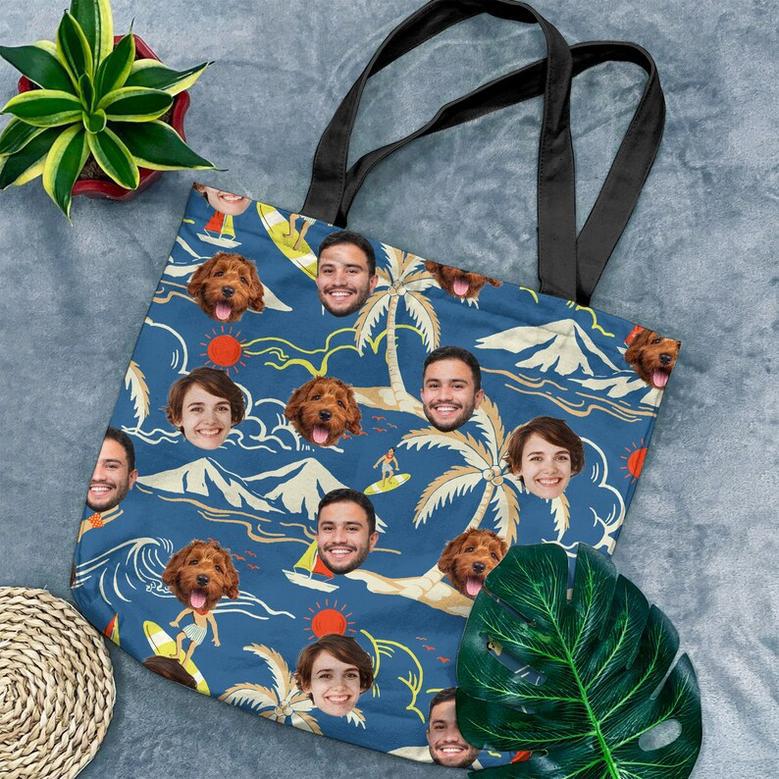 Custom Matching Hawaiian Tote Bag, Custom Beach Book Tote Bag, Customizable Tote Bag Anniversary Gifts