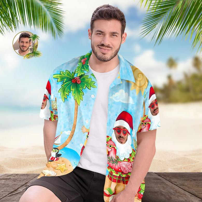 Custom Men's Face Hawaiian Halloween Christmas Shirts Personalised Funky Santa Party Shirt