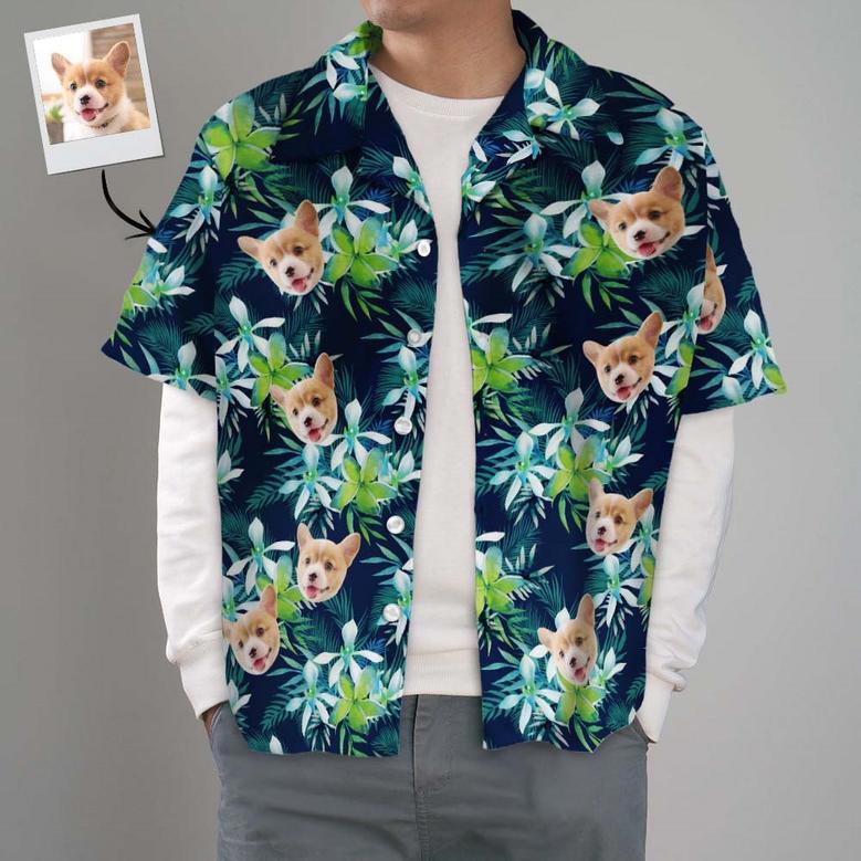 Custom Men's Hawaiian Shirt Dog Face Shirt Big Flower For Pet Lover