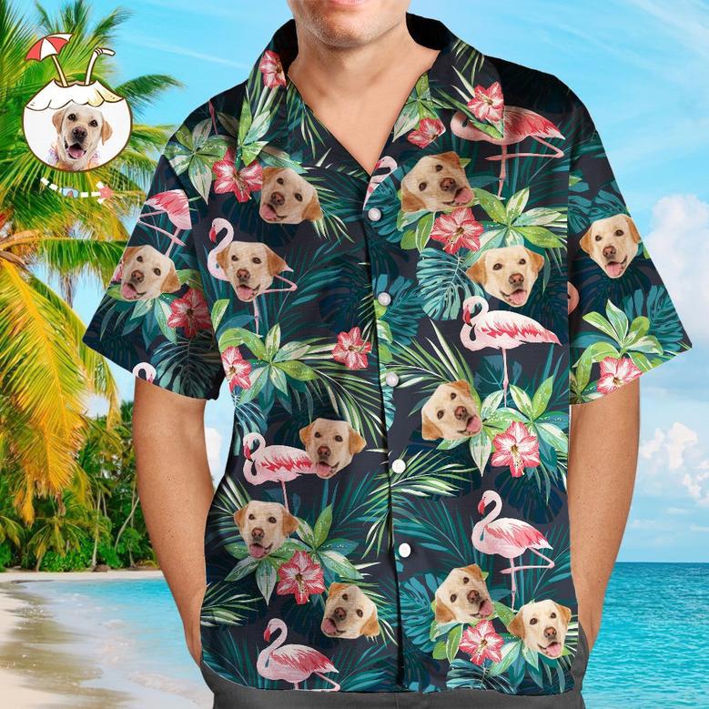 Custom Men's Hawaiian Shirt Dog Face Shirt Flamingo Flower For Pet Lover