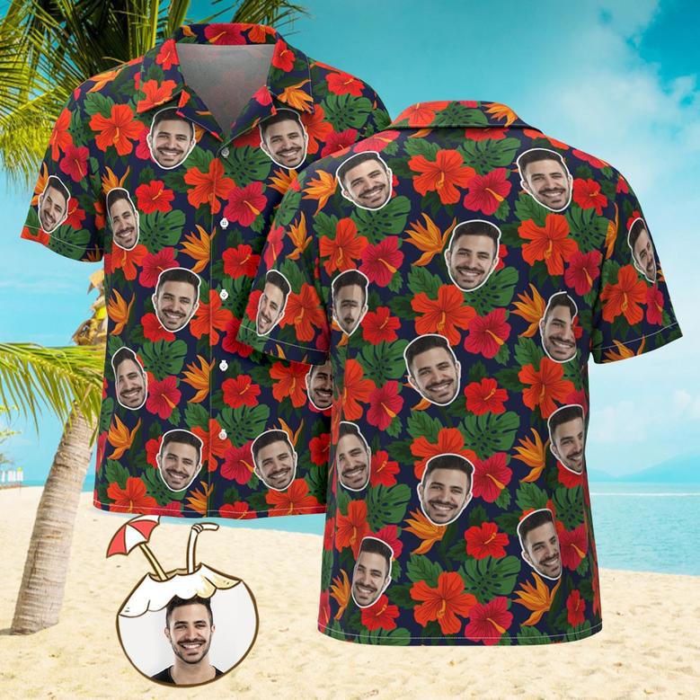 Custom Men's Shirt Face All Over Print Hawaiian Shirt Hibiscus Gifts