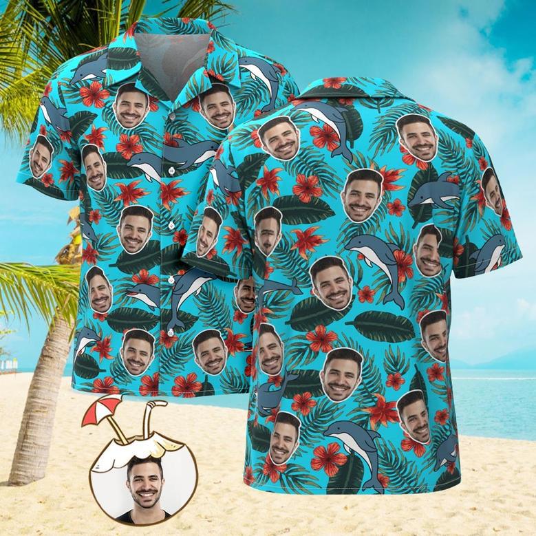 Custom Men's Shirt Face All Over Print Hawaiian Shirt Shark