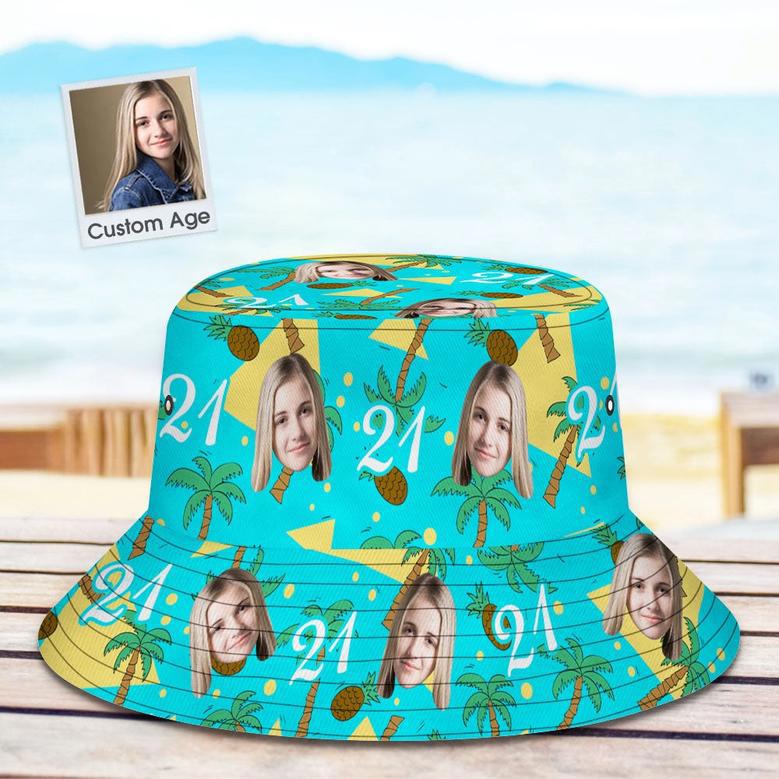 Custom Multi-Color Face And Numbers Buckethat Coconut Tree And Pineapple Gift For Men