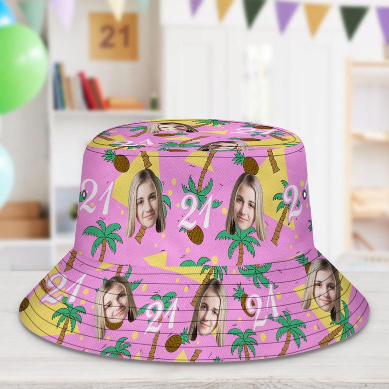 Custom Multi-Color Face And Numbers Buckethat Coconut Tree And Pineapple Gift For Men