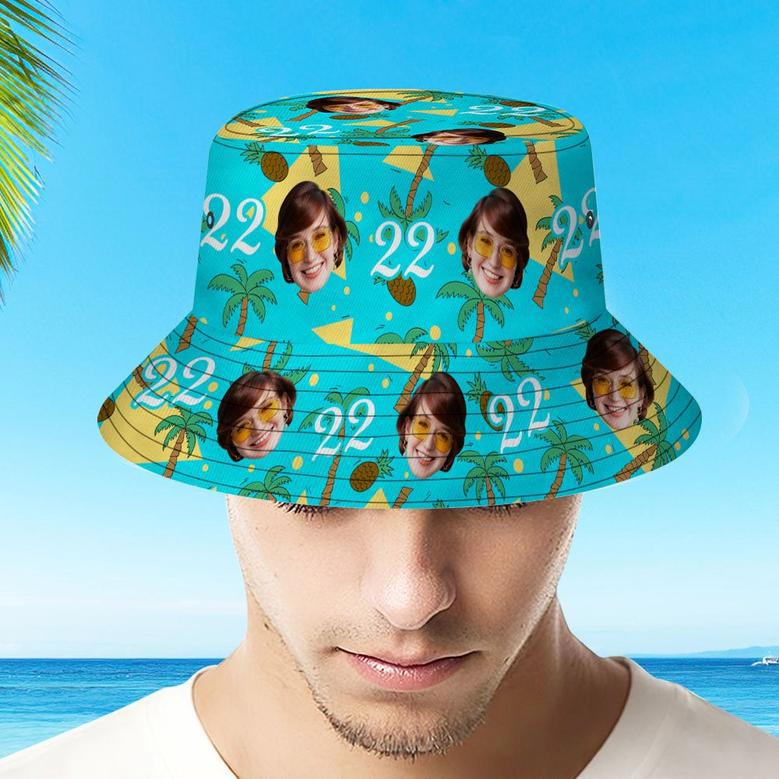 Custom Multi-Color Face And Numbers Buckethat Coconut Tree And Pineapple Gift For Men