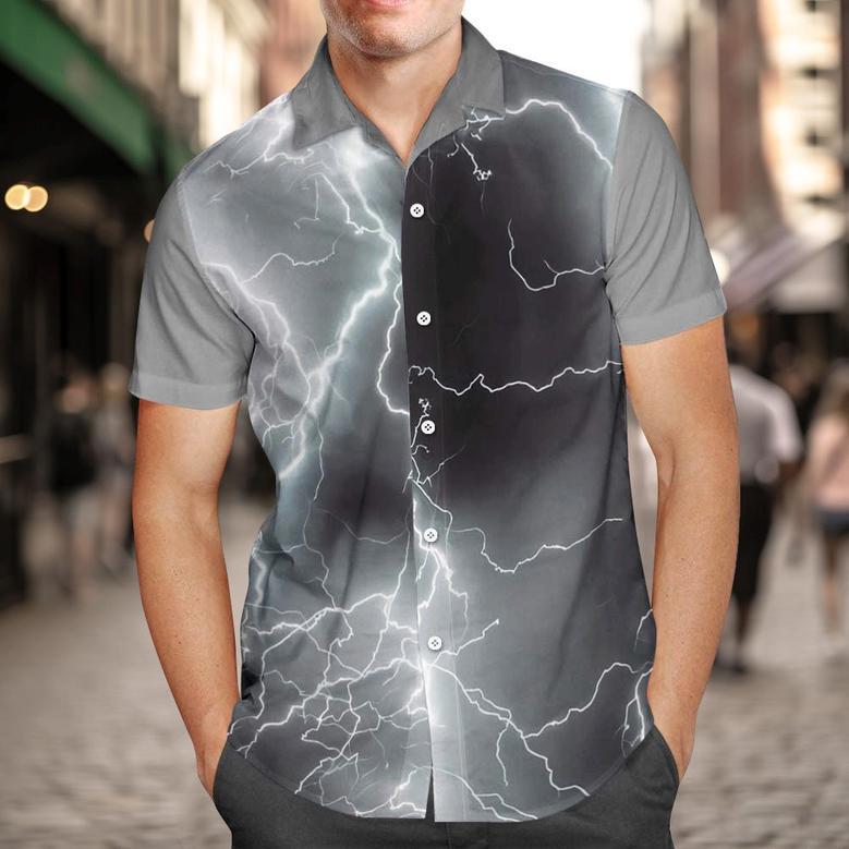 Custom Photo And Text Hawaiian Shirts Personalized Photo Gift Men's Vintage Personality Lightning Shirts