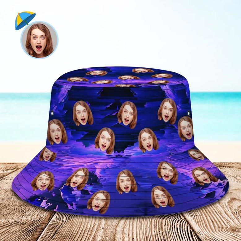 Custom Photo Bucket Hat Unisex Personalized Face Hiking Beach Sports Hats Dark Purple Abstract Texture