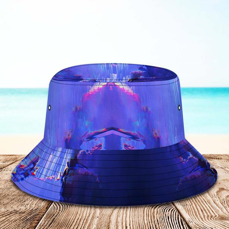 Custom Photo Bucket Hat Unisex Personalized Face Hiking Beach Sports Hats Purple Abstract Texture