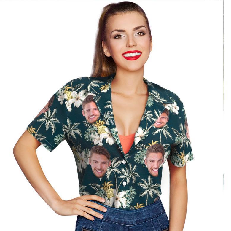 Custom Photo Funky Vintage Hawaiian Shirt Casual Button-Down Short Sleeve-For Her