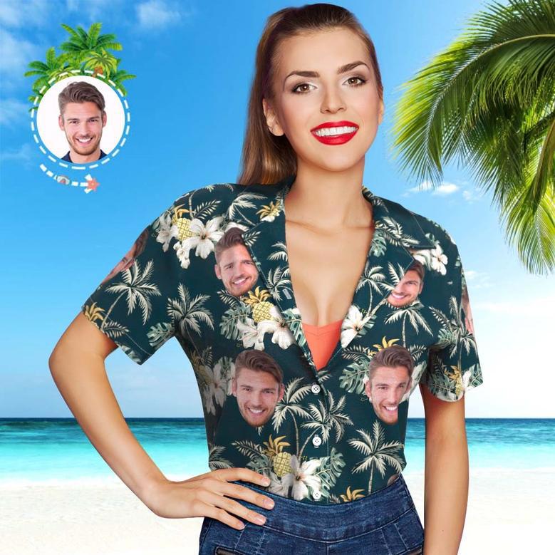 Custom Photo Funky Vintage Hawaiian Shirt Casual Button-Down Short Sleeve-For Her