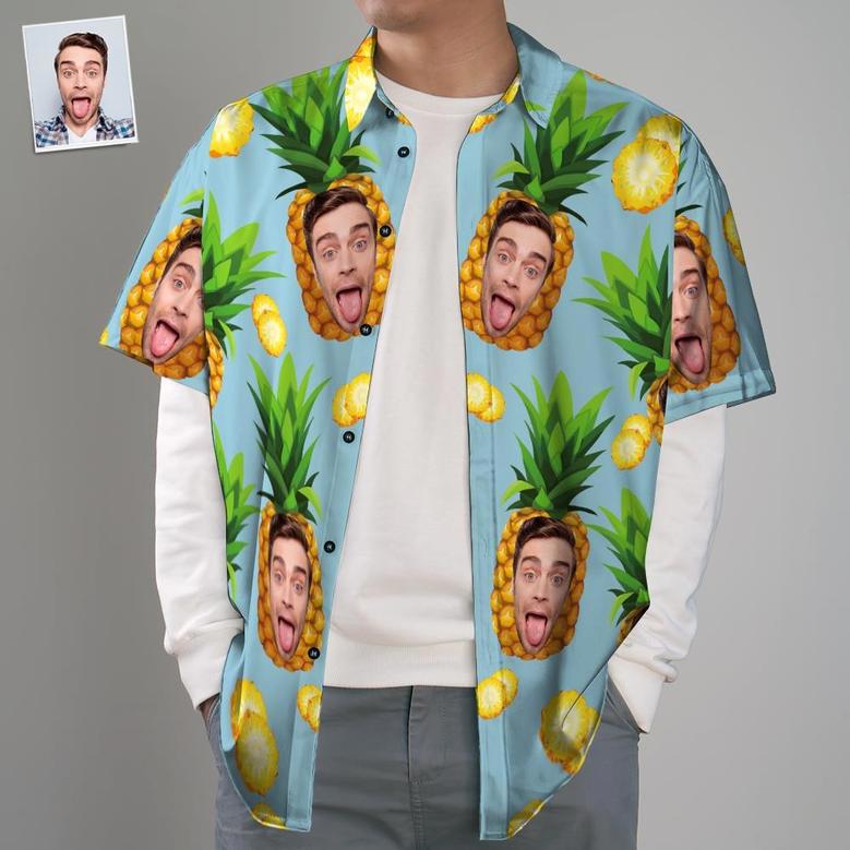 Custom Photo Hawaiian Shirt With Text Men's Hawaiian Shirt Big Pineapple