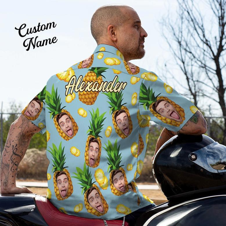 Custom Photo Hawaiian Shirt With Text Men's Hawaiian Shirt Big Pineapple