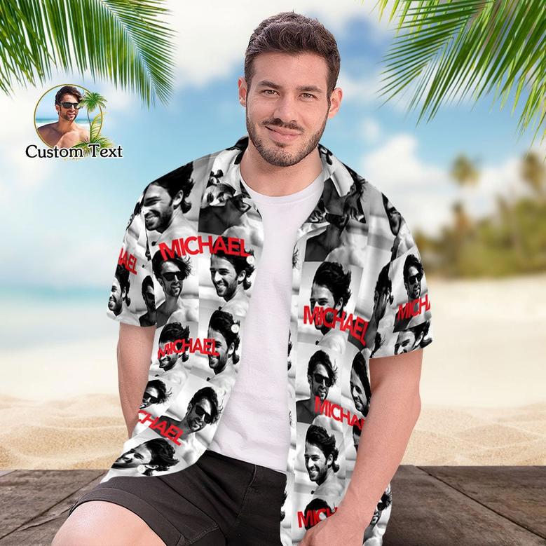 Custom Photo Text Hawaiian Shirts Personalized Photos Japanese Retro Men's Shirt Gift