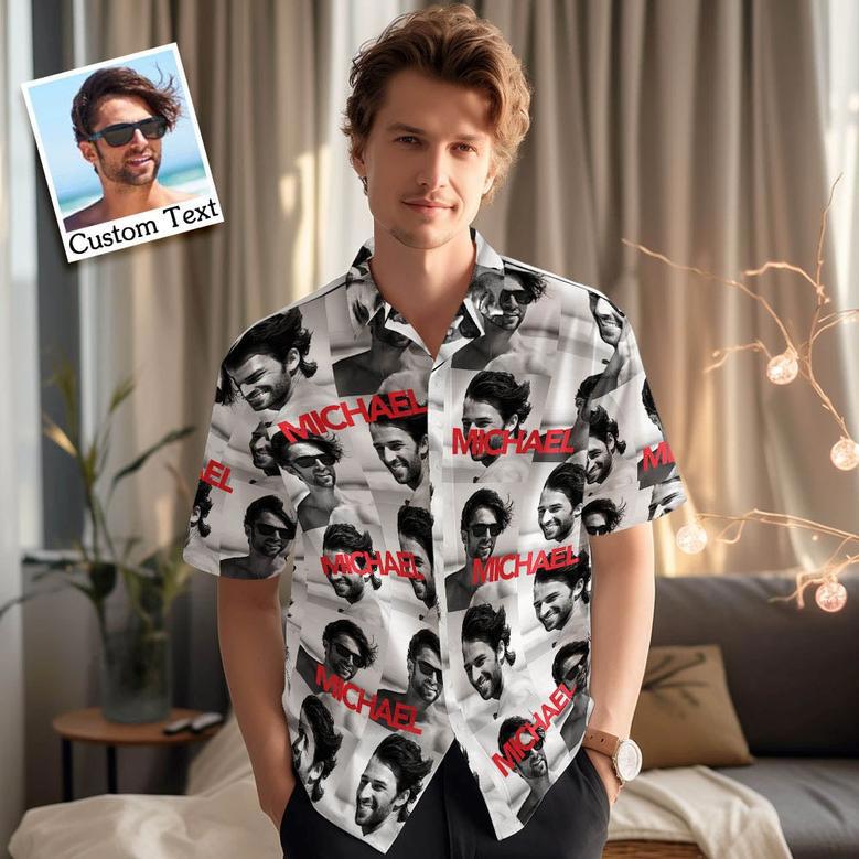 Custom Photo Text Hawaiian Shirts Personalized Photos Japanese Retro Men's Shirt Gift