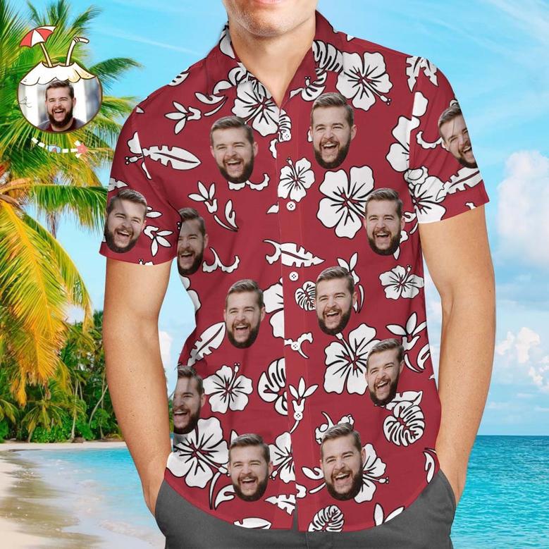 Custom Printed Hawaiian Shirt For Fans Personalized Face And Text Hawaiian Shirt Gift For Fans - White Flowers Design