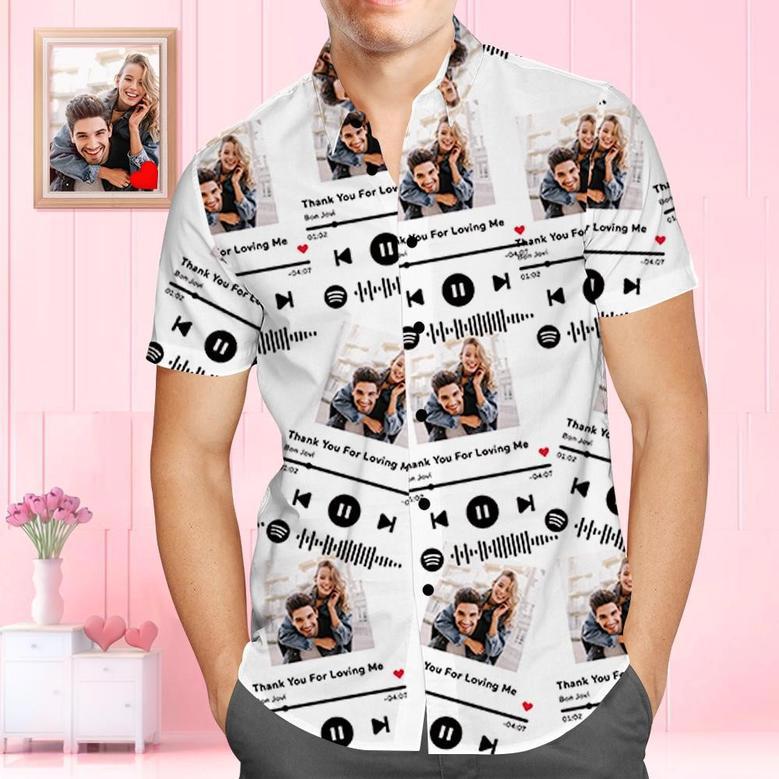 Custom Scannable Spotify Code Hawaiian Shirt Photo Splicing Trend Music Gifts