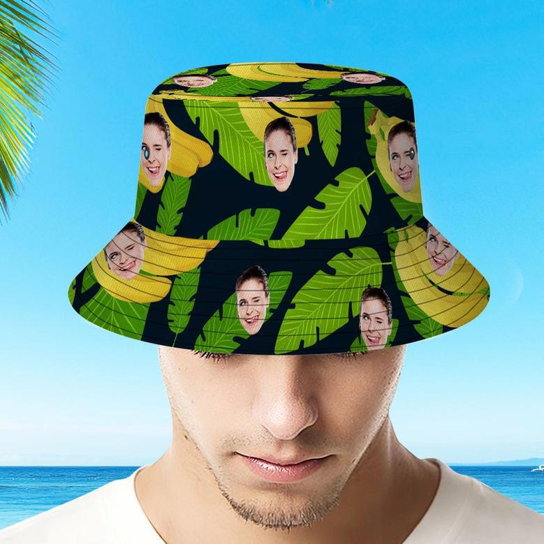 Custom Your Photo Face And Pet Summer Bucket Hat Fisherman Hat - Banana