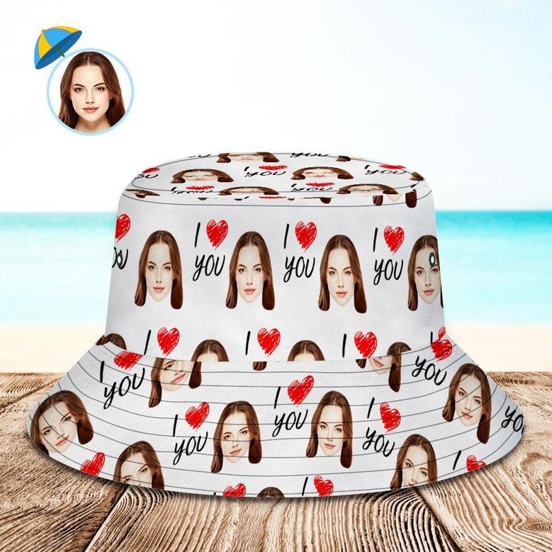 Custom Your Photo Face And Pet Summer Bucket Hat Fisherman Hat - I Love You