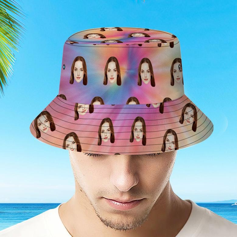 Custom Your Photo Face And Pet Summer Bucket Hat Fisherman Hat - Tie-Dye