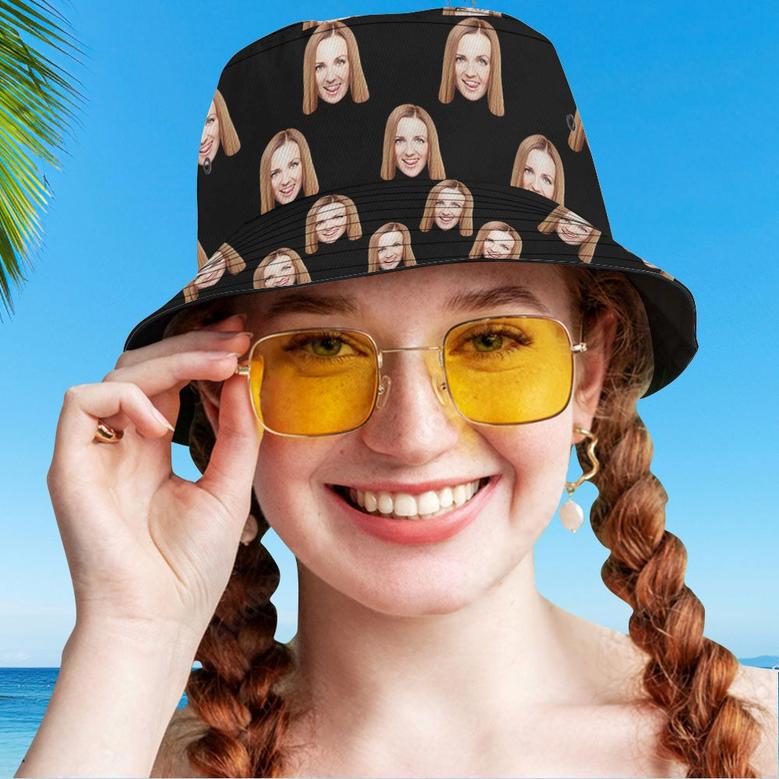 Custom Your Photo Face Summer Bucket Hat Fisherman Hat - Black