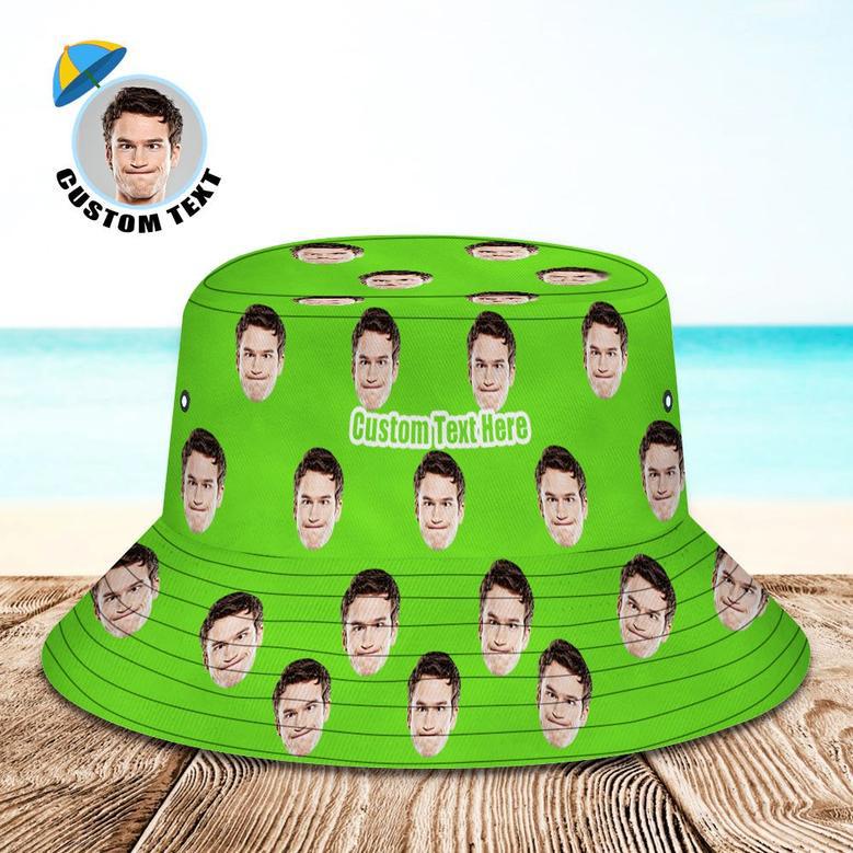 Custom Your Photo Face Summer Bucket Hat Fisherman Hat - Green