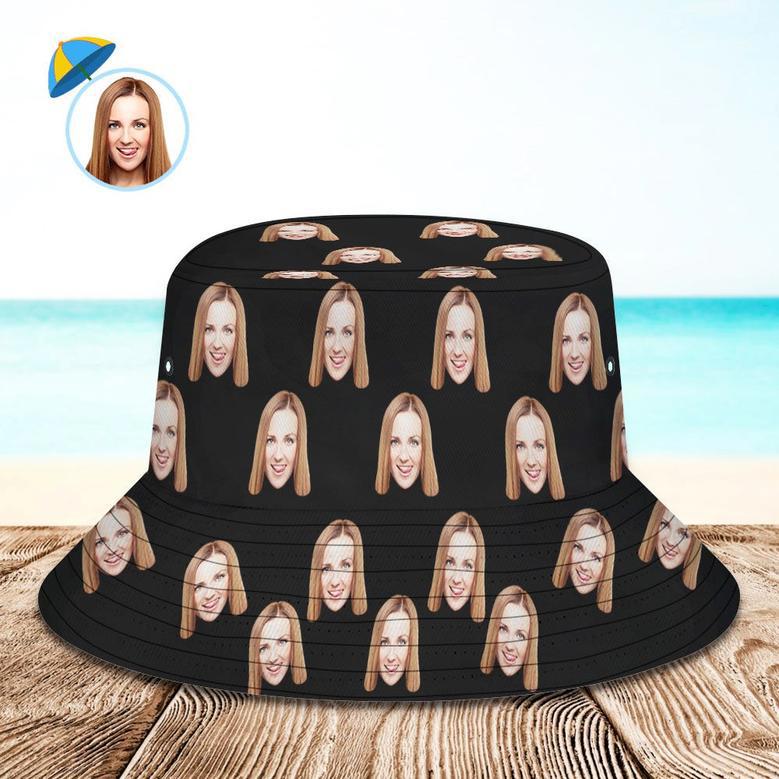 Custom Your Photo Face Summer Extra Large Bucket Hats Fisherman Hat - Black