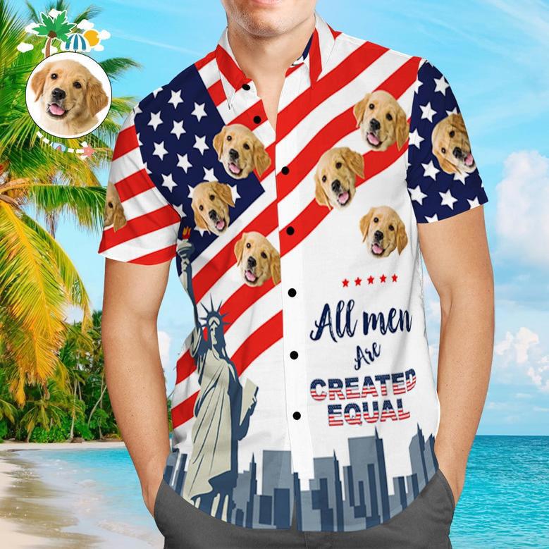 Fourth Of July Custom Hawaiian Shirt With Dog Photo Personalized Hawaiian Shirt American Flag Shirt