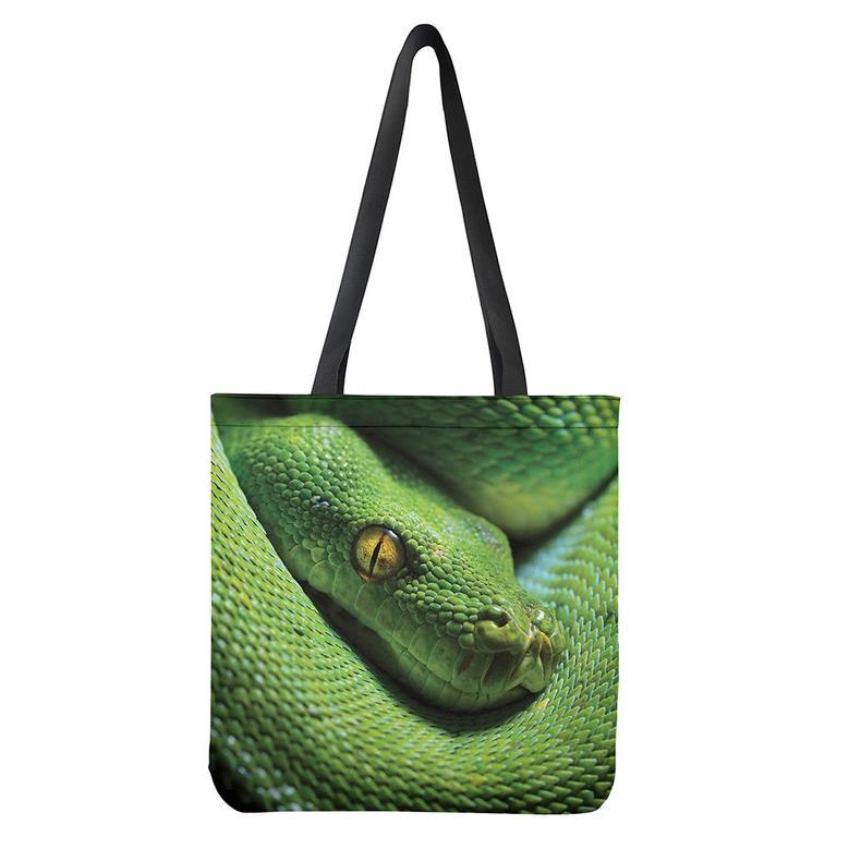 Green Tree Python Snake Print Tote Bag