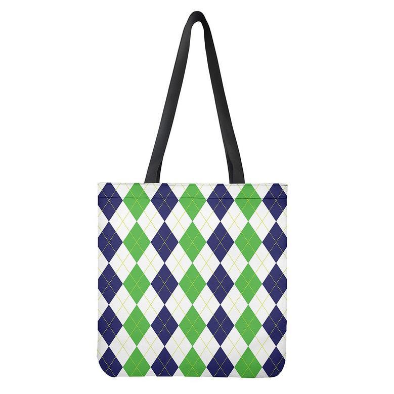 Green White And Navy Argyle Print Tote Bag