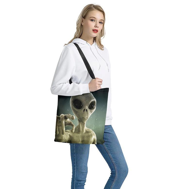 Grey Alien Print Tote Bag