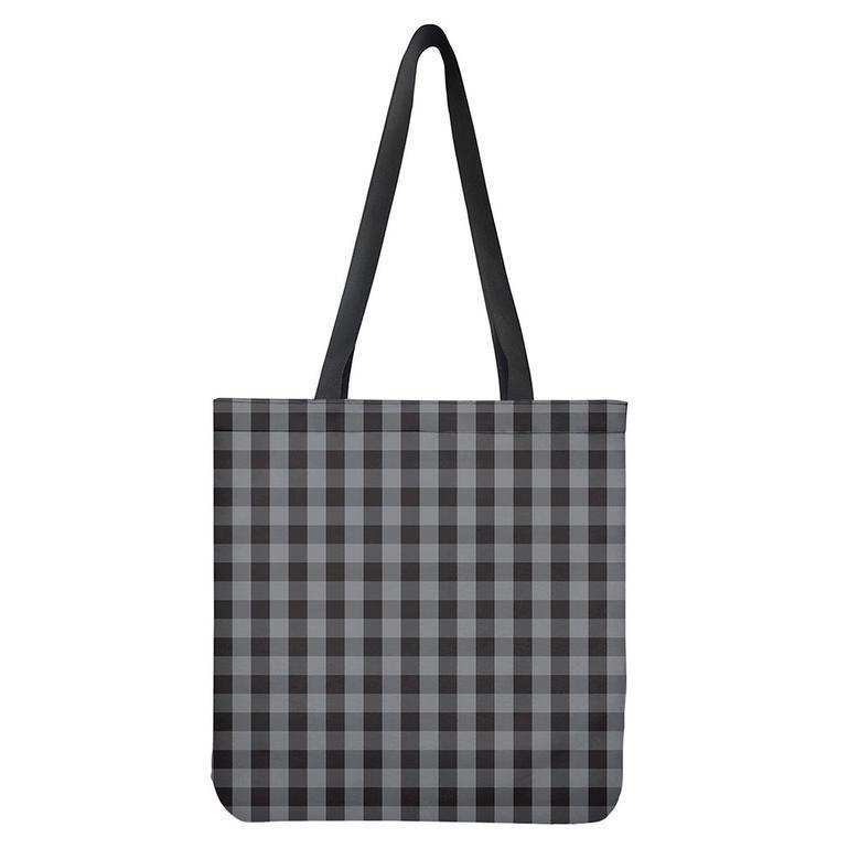 Grey And Black Check Pattern Print Tote Bag