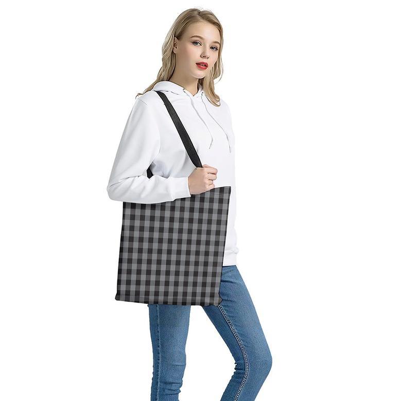 Grey And Black Check Pattern Print Tote Bag