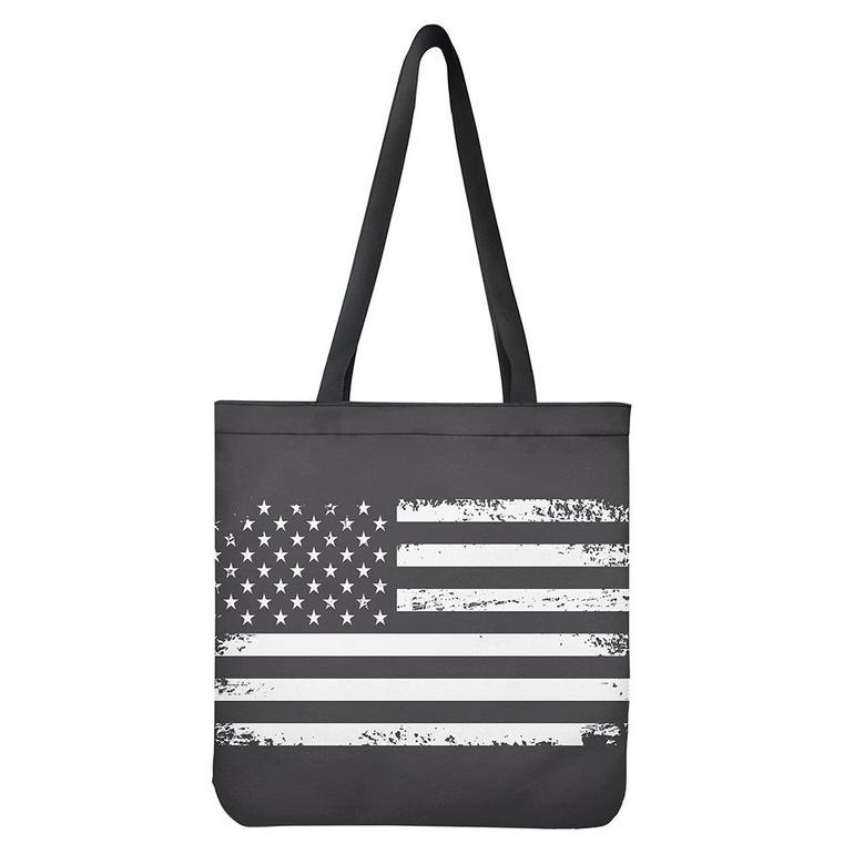 Grey And White American Flag Print Tote Bag