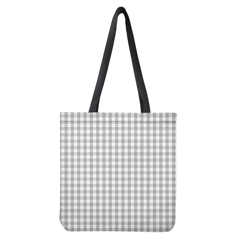 Grey And White Check Pattern Print Tote Bag