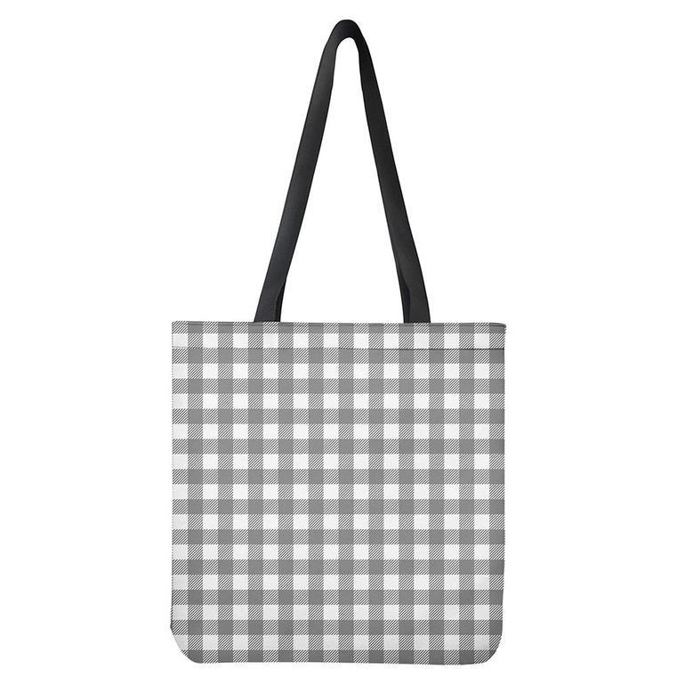 Grey And White Gingham Pattern Print Tote Bag