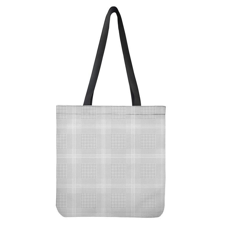 Grey And White Glen Plaid Print Tote Bag