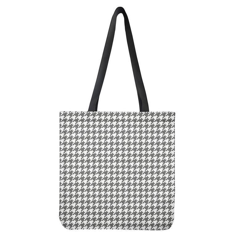 Grey And White Houndstooth Pattern Print Tote Bag