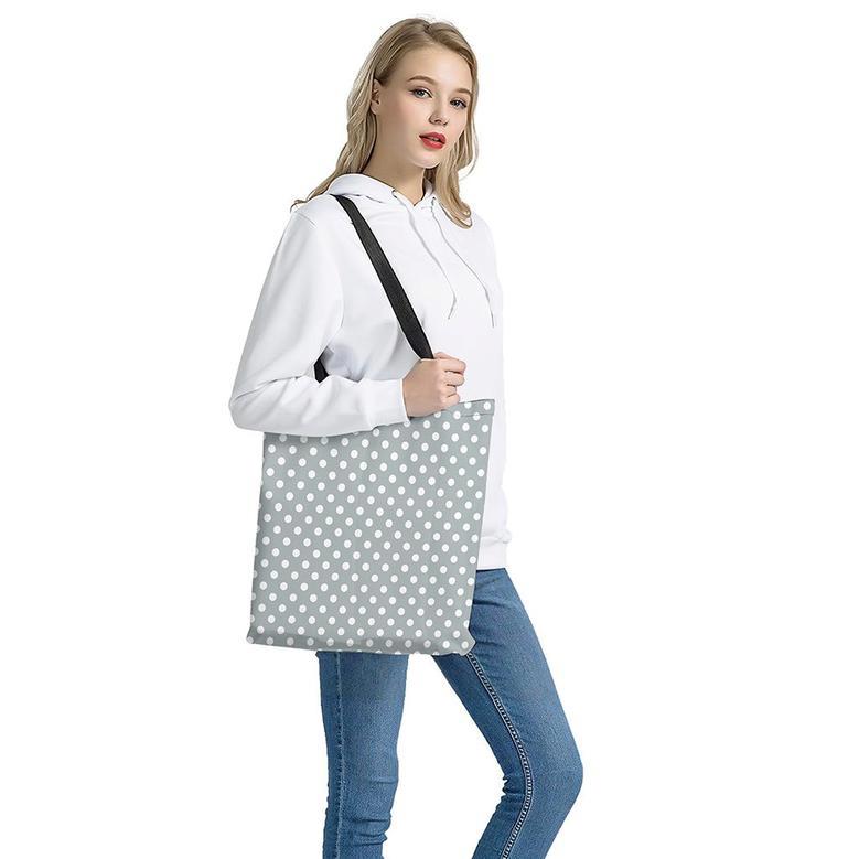 Grey And White Polka Dot Pattern Print Tote Bag