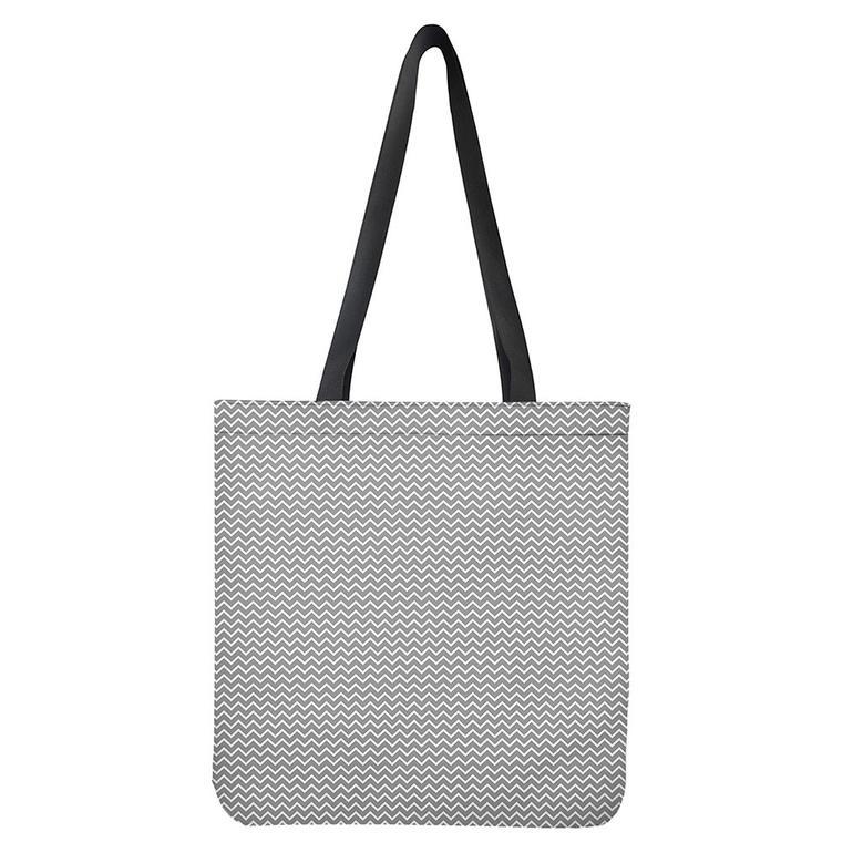 Grey And White Zigzag Pattern Print Tote Bag