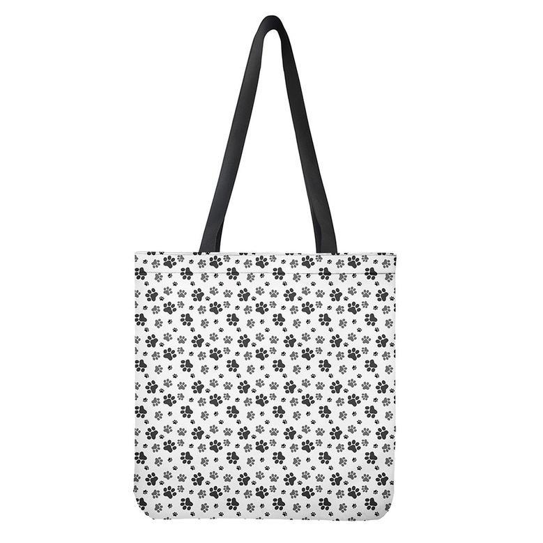 Grey Animal Paw Pattern Print Tote Bag