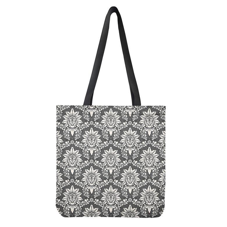 Grey Damask Pattern Print Tote Bag