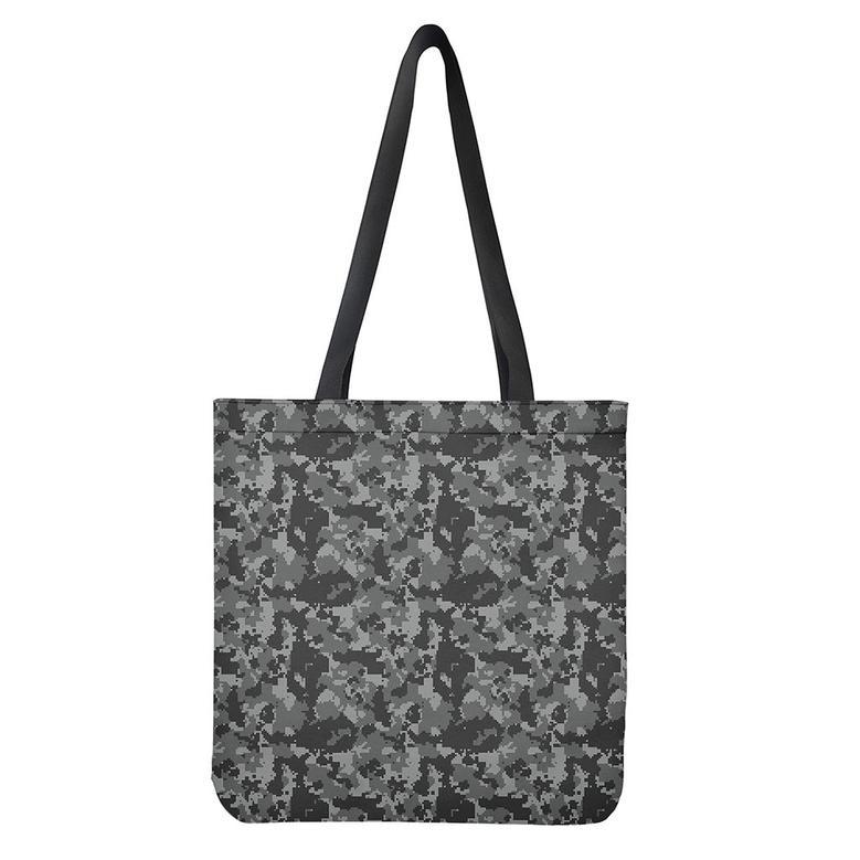 Grey Digital Camo Pattern Print Tote Bag