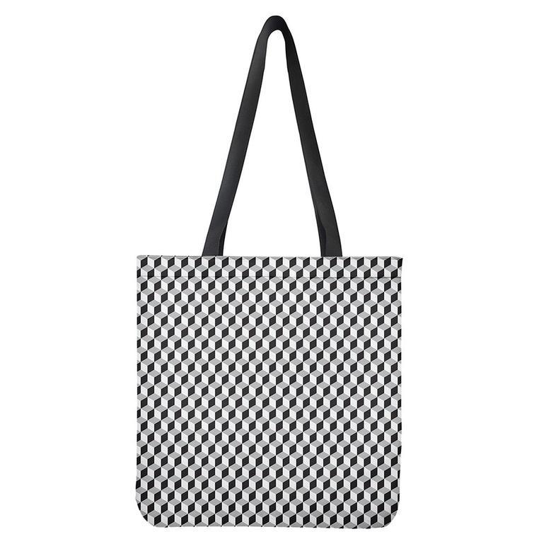 Grey Geometric Cube Shape Pattern Print Tote Bag