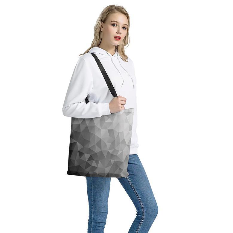 Grey Polygonal Geometric Print Tote Bag