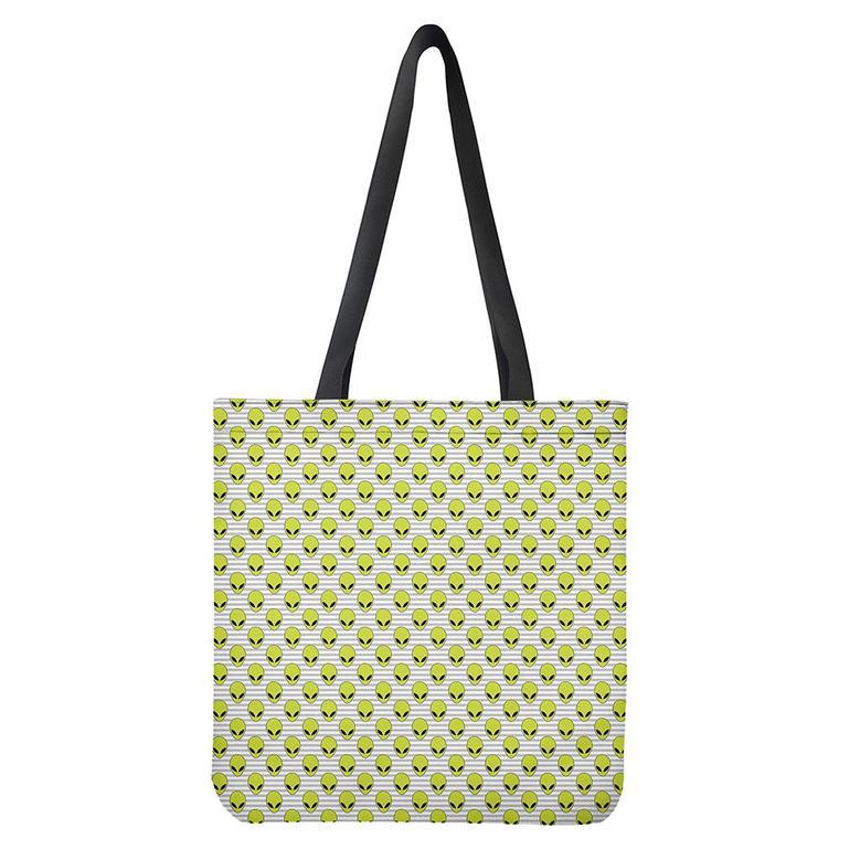 Grey Striped Alien Pattern Print Tote Bag