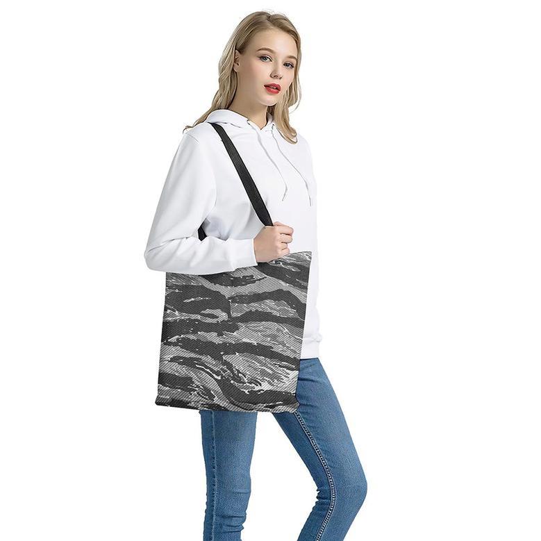 Grey Tiger Stripe Camouflage Print Tote Bag