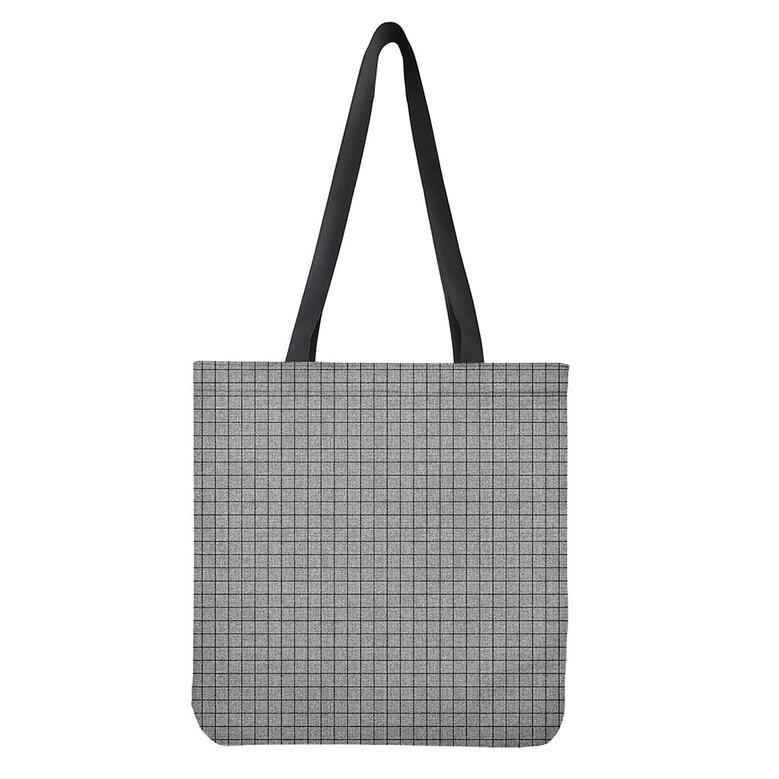 Grey Windowpane Pattern Print Tote Bag