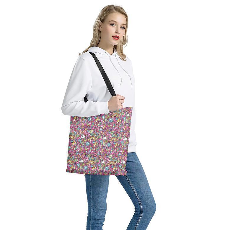 Groovy Girly Peace Pattern Print Tote Bag